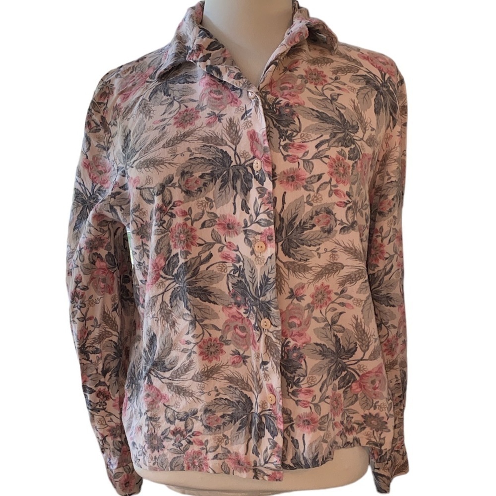 Pendleton button down blouse long sleeve fold down collar floral print Size 6
